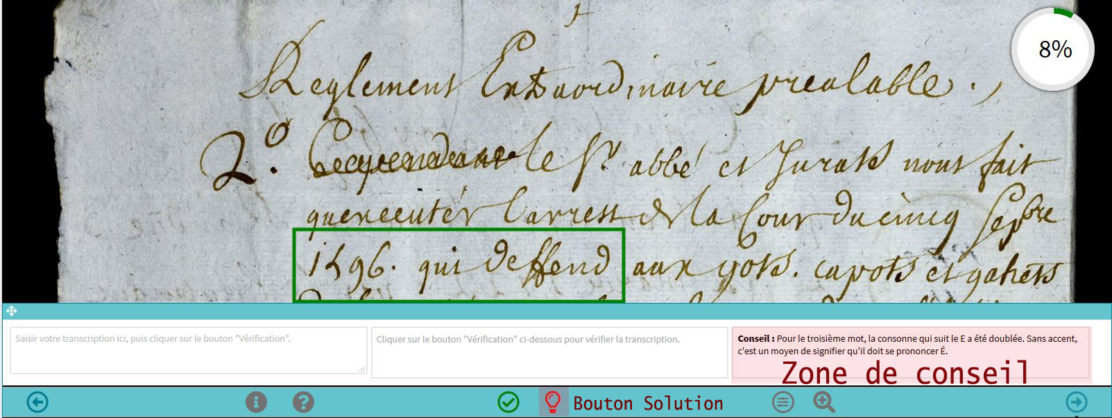 Fonctionnement de la barre de transcription